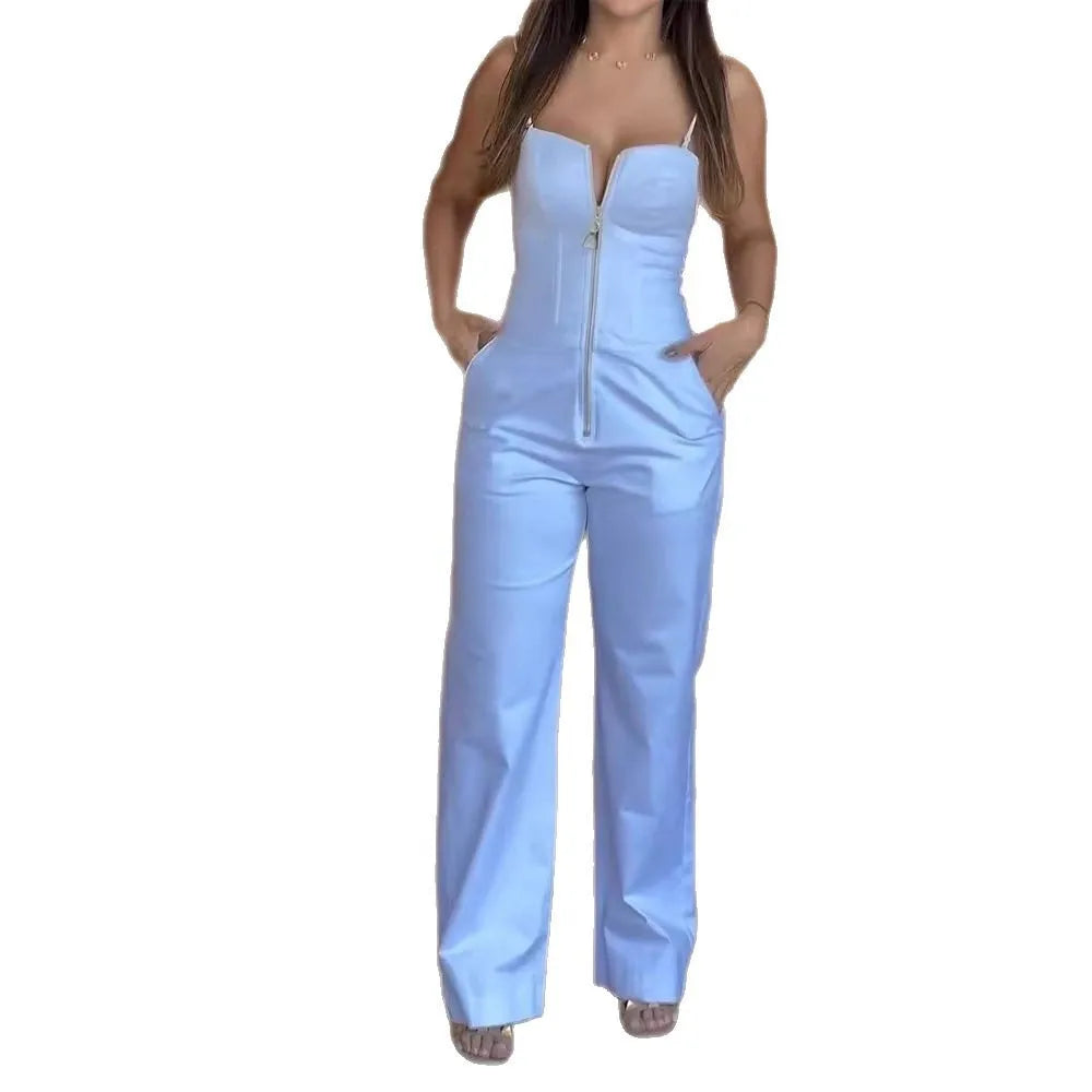 Fashion High Street Sleeveless Jumpsuit For Women 2025 Sexy Spaghetti Strap Bodycon Jumpsuits Office Elegant White Slim Romper.