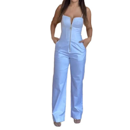Fashion High Street Sleeveless Jumpsuit For Women 2025 Sexy Spaghetti Strap Bodycon Jumpsuits Office Elegant White Slim Romper.