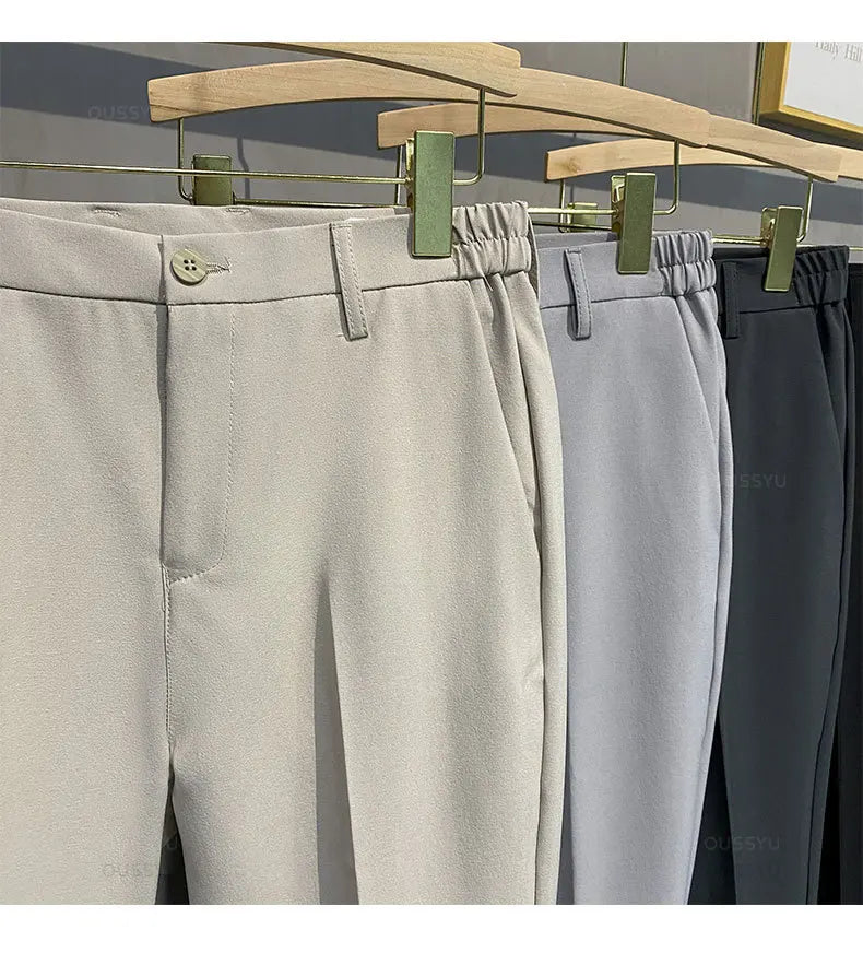 2025 Autumn Winter Men's Casual Pants Suit Pant Slim Fit Work Elastic Waist Jogging Business Trousers Male Black Plus Size 40 42.