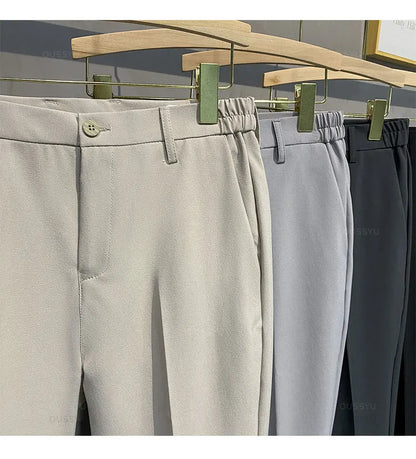 2025 Autumn Winter Men's Casual Pants Suit Pant Slim Fit Work Elastic Waist Jogging Business Trousers Male Black Plus Size 40 42.