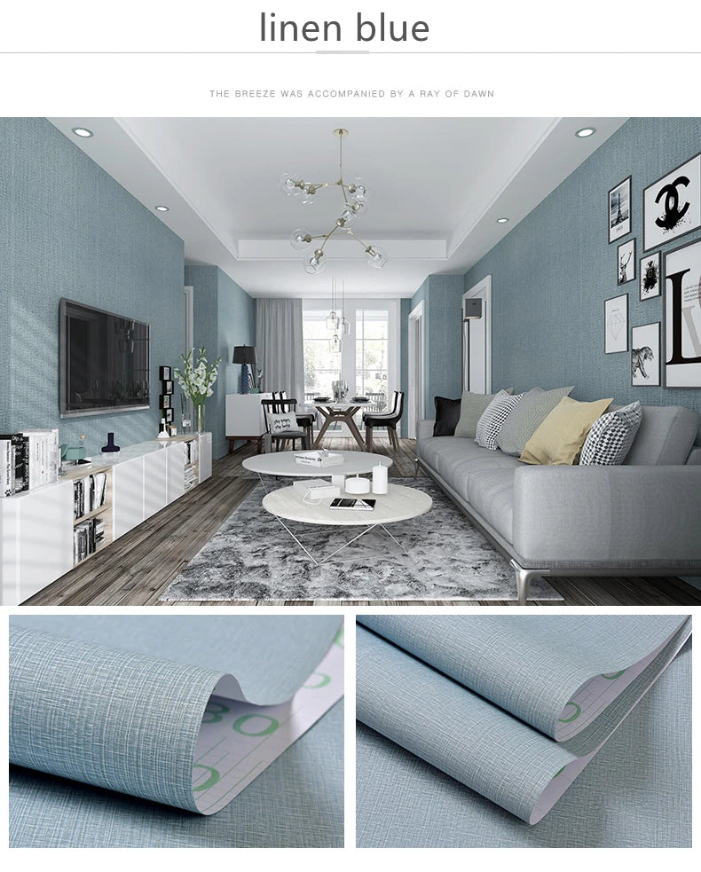 Selbstklebende Tapete, wasserdicht, einfarbig, Leinenmuster, Wohnzimmer, Schlafzimmer, Zimmer, Schrank, Dekoration, Aufkleber