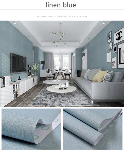 Selbstklebende Tapete, wasserdicht, einfarbig, Leinenmuster, Wohnzimmer, Schlafzimmer, Zimmer, Schrank, Dekoration, Aufkleber