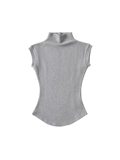 Women Summer Sexy Turtleneck Sleeveless T-Shirts Tops Solid Slim Fit Pullovers Causal Tees Shirts Female Streetwear Basics Tees.