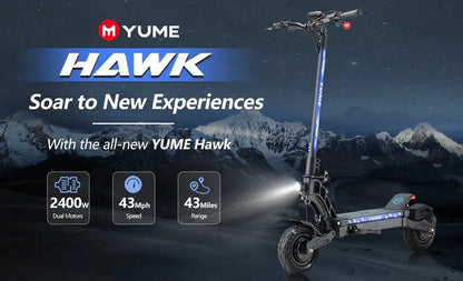 YUME HAWK Electric Scooter,  1200W*2 Powerful Motor 60V 22.5Ah Battery 70km/h Max Speed 10x3.15' Tubeless Tires Adult Escooter.