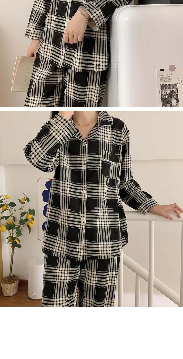 Spring and Autumn New Couples Pajamas Homewear Suit Female Is Christmas Plaid Thin Section Long-Sleeved Simple Leisure Homewear.