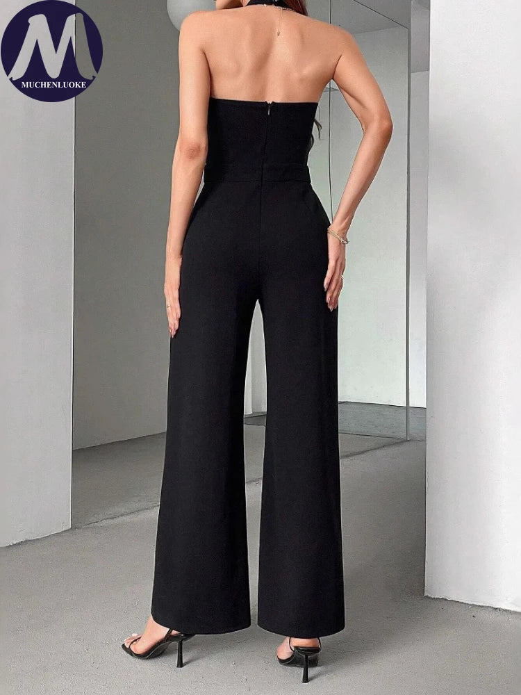 Jumpsuits for Woman Summer New Sexy Color Block Sleeveless Sling Jumpsuit Fashionable Slim Fit Backless Straight Leg Jumpsuit.