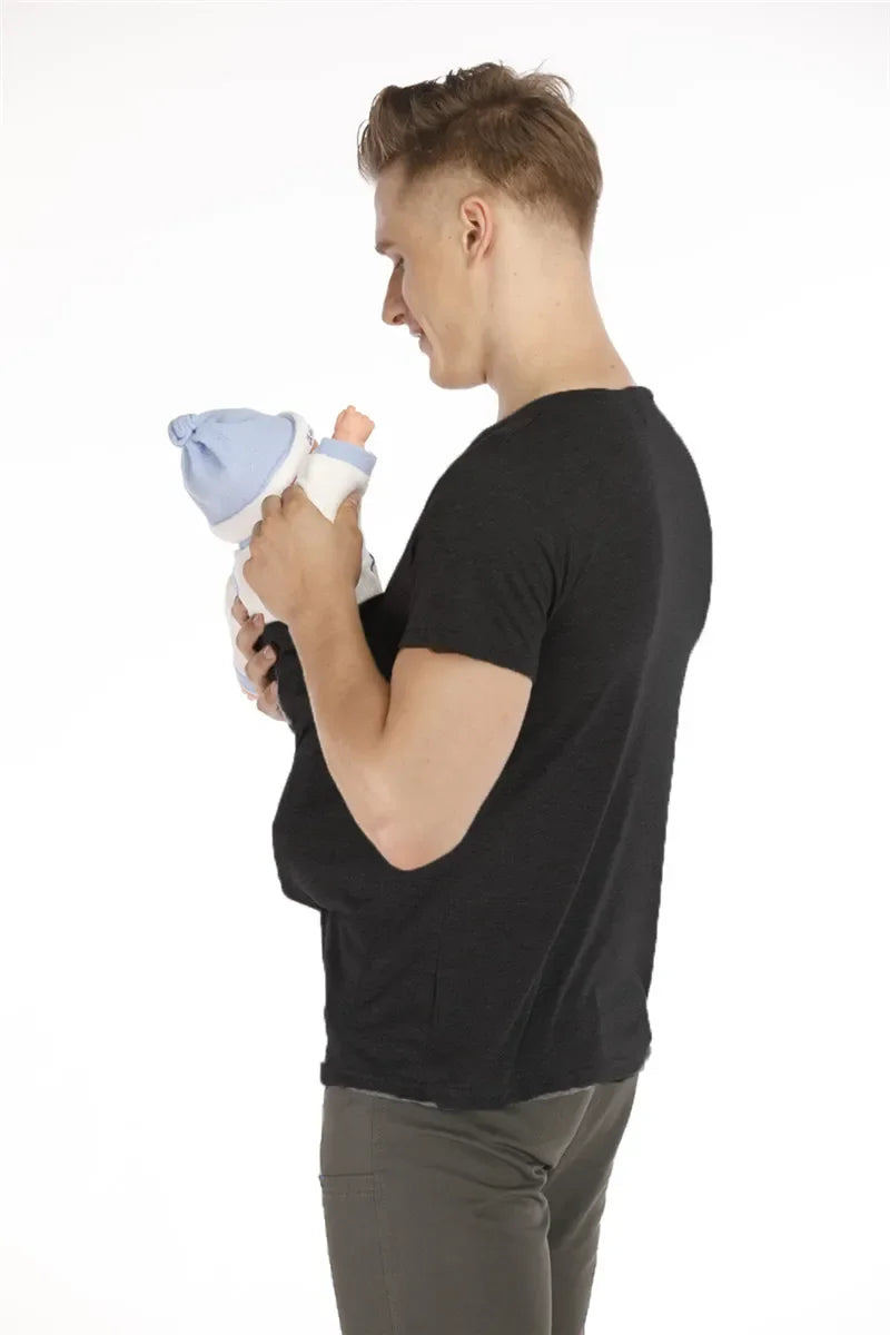 Safety Kangaroo Pocket T Shirt Baby Carrier Pregnancy Clothes Summer Short Sleeve Mother Father Top for Feeding Big Daddy Shirt.