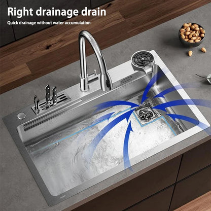 Küchenspüle aus Edelstahl 304, großes Fassungsvermögen, Wasch-/Schnitt-/Abfluss in einem, komplettes Set, multifunktionale Gemüse-Arbeitsstation für den Haushalt