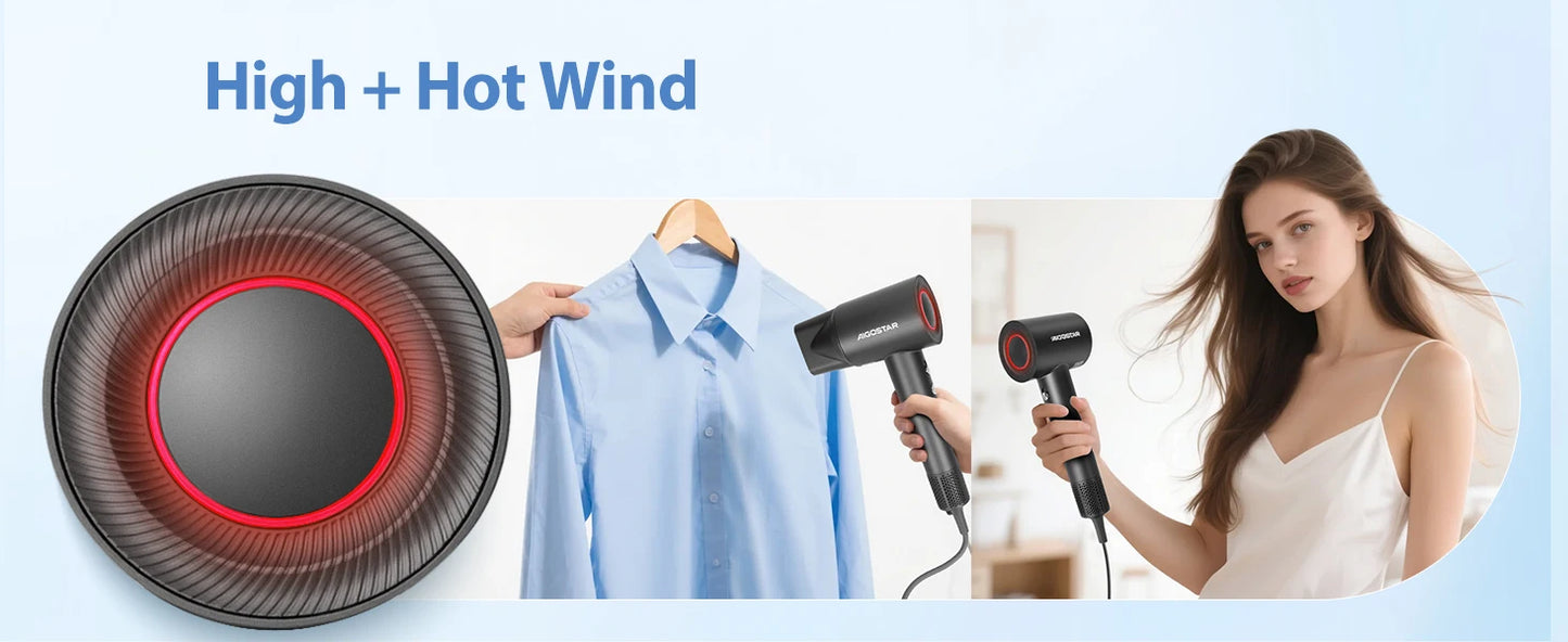 Aigostar Nora - Hair Dryer, 110,000 rpm High-Speed Hair Dryer with 200 Million Negative Ions, 55 dB Low-Noise Hair Dryer