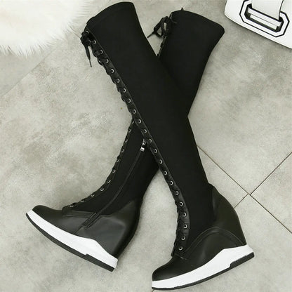 High Heel Pumps Plus Size 45 Shoes Women Big Size 46 Genuine Leather Wedges Over The Knee Boots Stretch Fabric Fashion Sneakers.