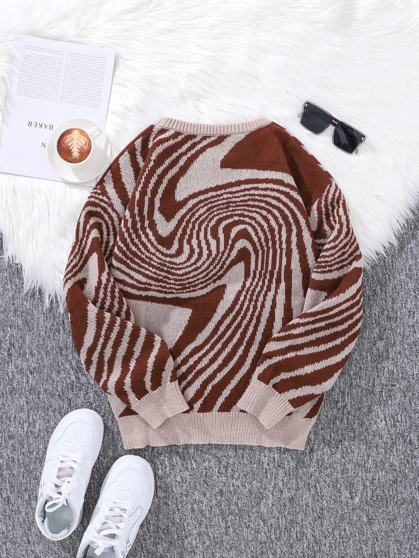 New Popular Street Ripped Abstract Starry Sky Pattern Pullover Ripped Sweater Casual Round Neck Knitted Men's Pullover