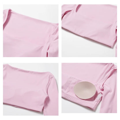 Hearuisavy Casual Quick Dry Sportswear Women Square Neck Gym Top Women Fitness Sports Crop Top Female Long Sleeve Yoga Clothing.