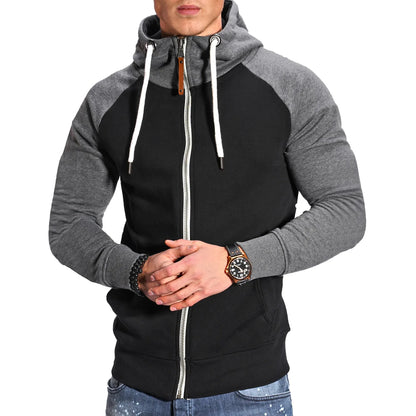 Men's Hoodies Long Sleeve Sweatshirts for Men Zipper Hooded Pullover High Neck Mens Sweatshirt Top Jacket Coat Black Sweater.