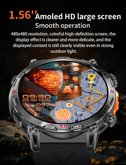 2025 GPS Sports Smart Watch GPT AMOLED 1.56 inch 488 * 488 Heart Rate Blood Oxygen Blood Pressure Monitoring 3ATM Smartwatches.