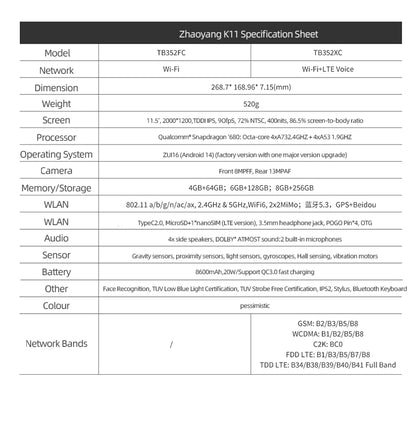 Lenovo K11/plus TB352FC Global Firmware Tablet Global Version 6G+128G WIFI Version Tablet 8600mAh 11.5'' 90Hz 400nits Tablet.