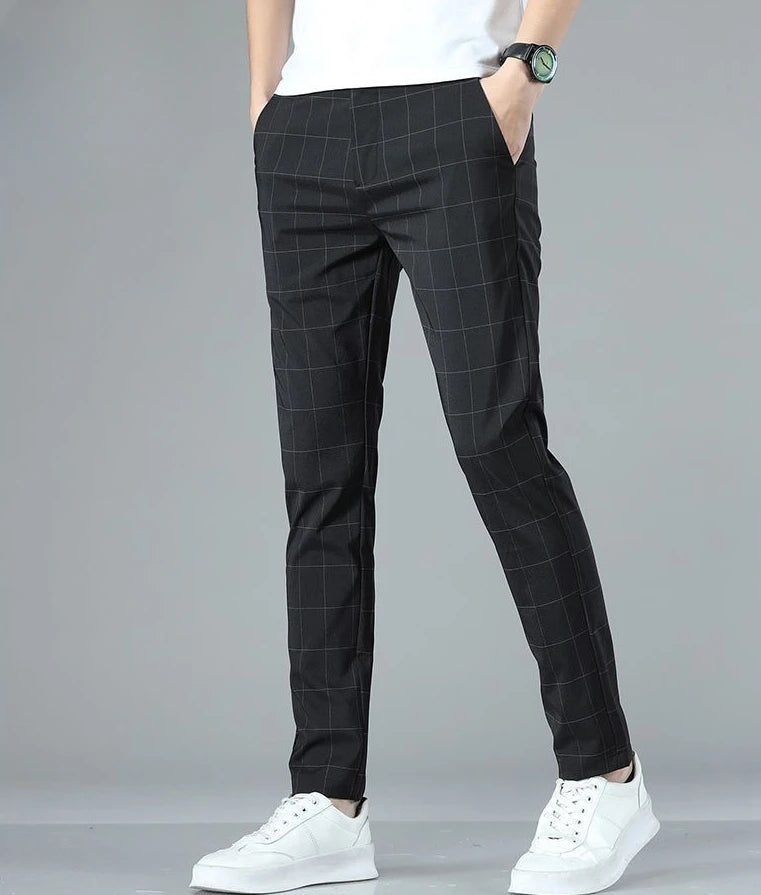 Male Suit Trousers Check Cooling Ice Silk Plaid Straight Up Clothes Offer Slacks Designer Men's Summer Pants Fabric 2025 Classic.
