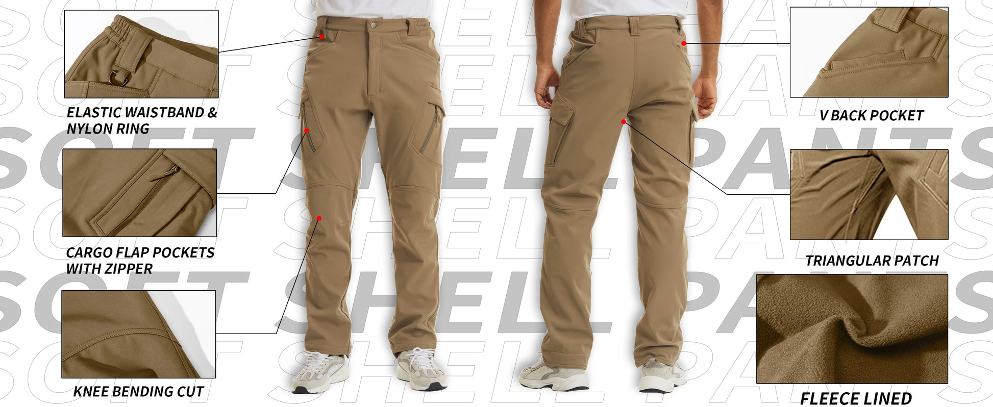 TACVASEN IX9 Winter Softshell Thermal Hiking Pants Work Pants Mens Fleece Cargo Pants Waterproof Warm Outdoor Male Trousers.