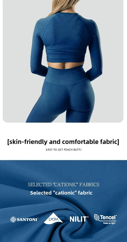 Plus Size Seamless High-Waisted Yoga Suit Long Sleeve Quick Dry Fitness Apparel Women's Promoting Legs Slimming Sportswear.