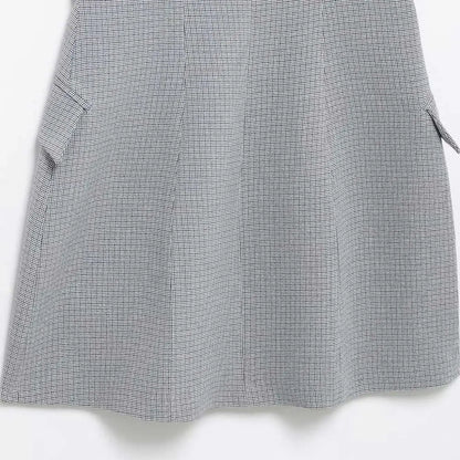 TRZA Mode Zweireiher Plaid Halter Mini Kleid für Frauen Front Klappen Taschen Backless Weibliche Kleider Vestidos Mujer.