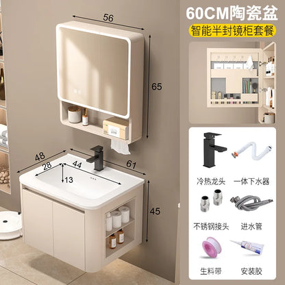 Space Badezimmerschrank aus Aluminium mit Wabenbogen und Seitenschrank, Waschbecken-Kombination, WC-Waschbecken, integrierte Keramik