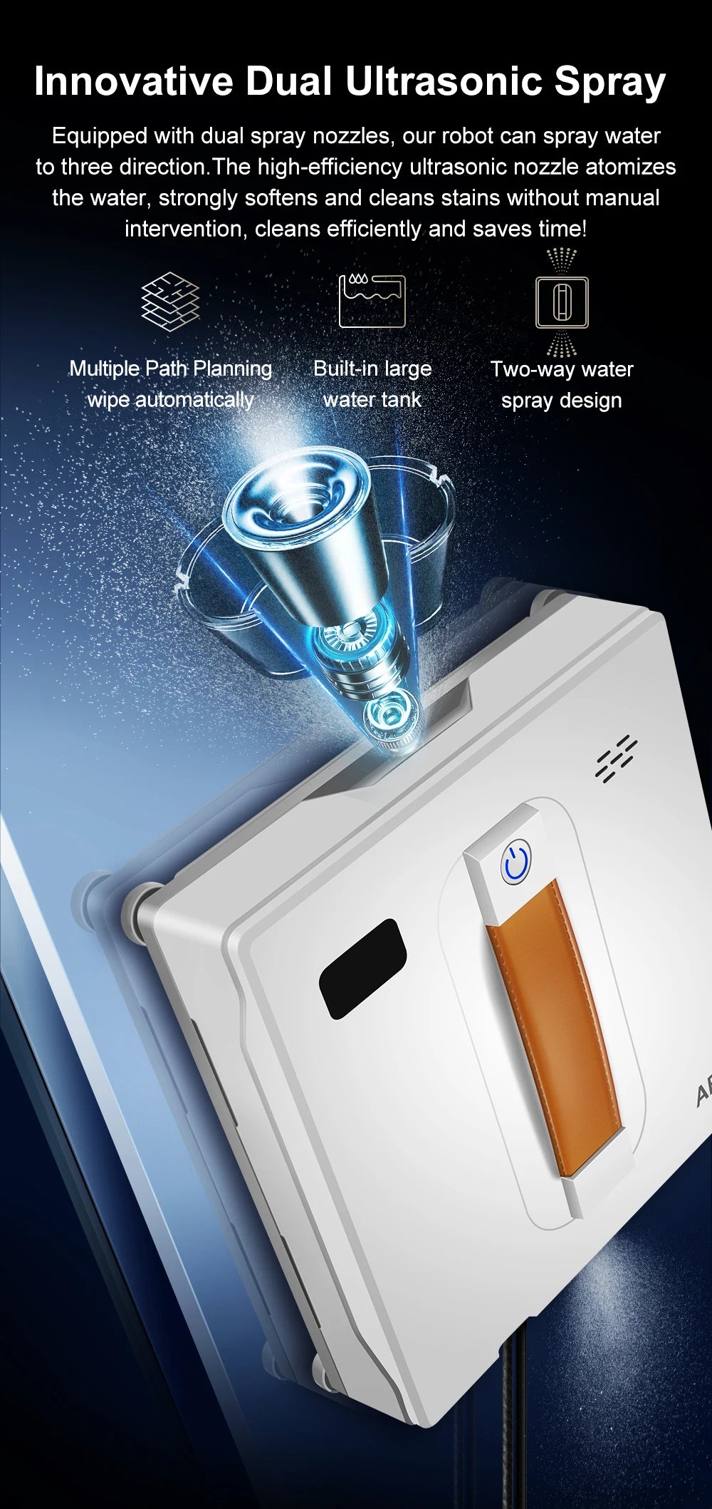 ABIR WD8 Robot Window Vacuum Cleaner,Dual Water Spray,Laser Sensor,Smart Home Glass Wall Wet Dry Cleaning ,APP&Remote Control.