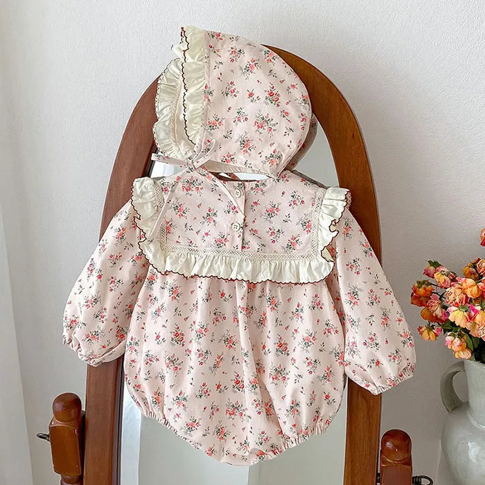 Herbst Frühling Infant Baby Mädchen Bodys + Hut Baumwolle Langarm Blumen Druck Neugeborenen Baby Mädchen Overall Baby Mädchen Kleidung.