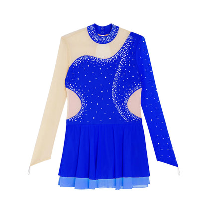 Kinder Mädchen Eiskunstlauf Kleid Lyrical Ballett Tanz Rhythmische Gymnastik Leistung Kostüm Langarm Strass Trikot