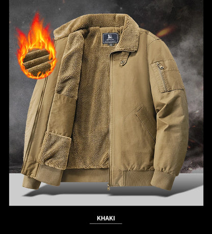 Winter Tactical Jacket Outdoor Men Fleece Sports Running Warm Coat Solid Color Stand Collar Breathable Comfortable Pilot Jacket.