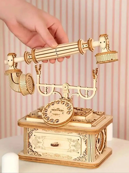 Creative Retro Telephone 3D Wooden Puzzle for Adults Tabletop Model Kits Decoration and Gift for Christmas Birthday.