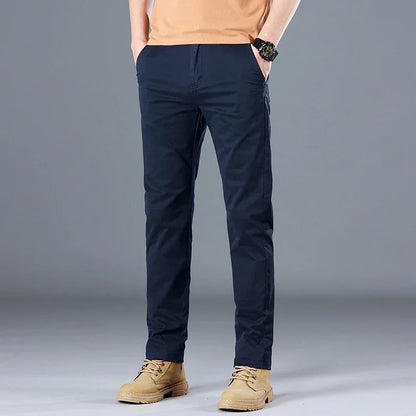 Men's High Quality Pure Cotton Classic Solid Color Casual Pants Business Stretch Slim Straight Brand Trousers Male Autumn New.