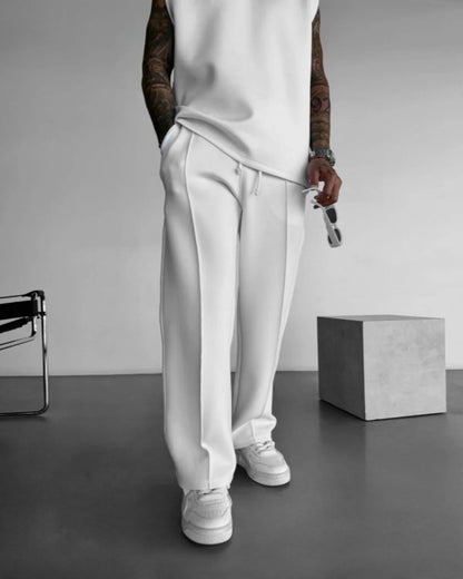 2025 Spring and summer men's new four seasons loose straight tube sports casual pants comfortable suit pants drawstring waistban.