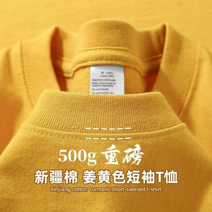 500g Heavy Cotton Solid Color Short-sleeved T-shirt Men's and Women's Same Body Shirt Inner Top Men's Half-sleeved T-shirt.