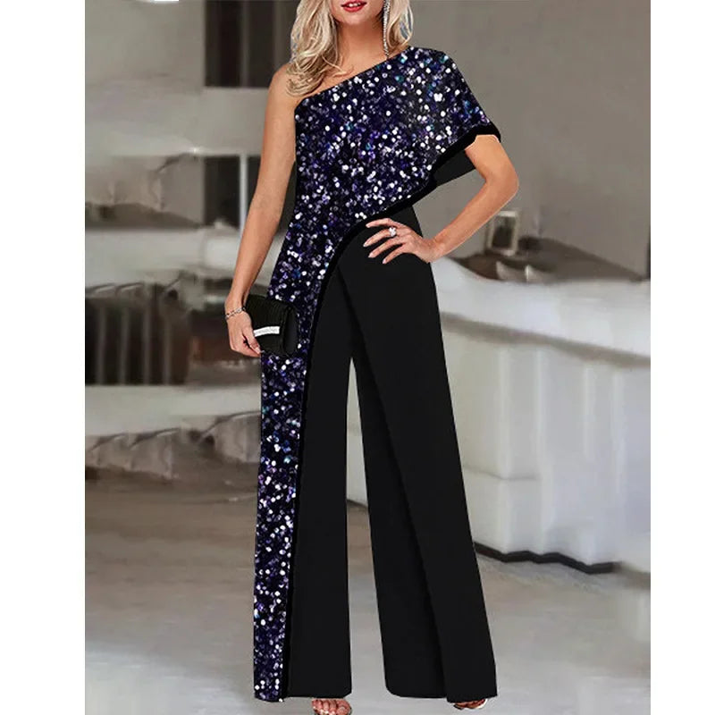 2024 Amazon Independent Station Women's Jumpsuit Slimming Fashionable Color Blocking Women's Trousers Jumpsuit Casual Style.