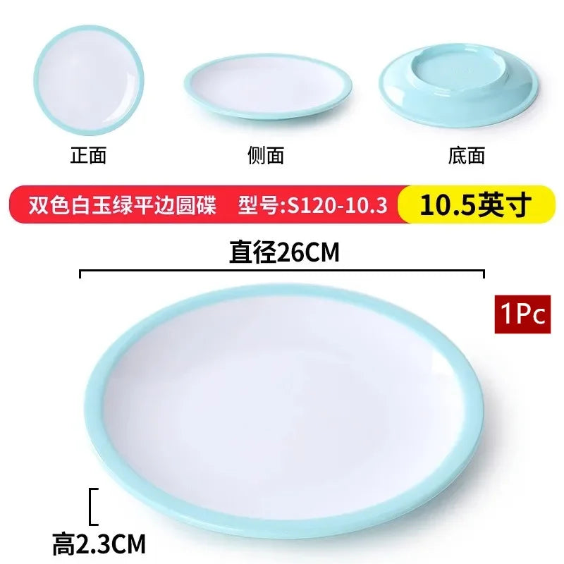 1Pc Commercial Melamine Tableware Household Plastic Dinner Plates Round Barbecue Salad Dishes Plate Kitchen Accessories