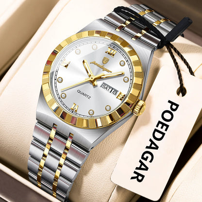 POEDAGAR Luxury Original Ladies Watch Luminous Waterproof Week Date Woman Wristwatch Stainless Steel Women Quartz Watches Female