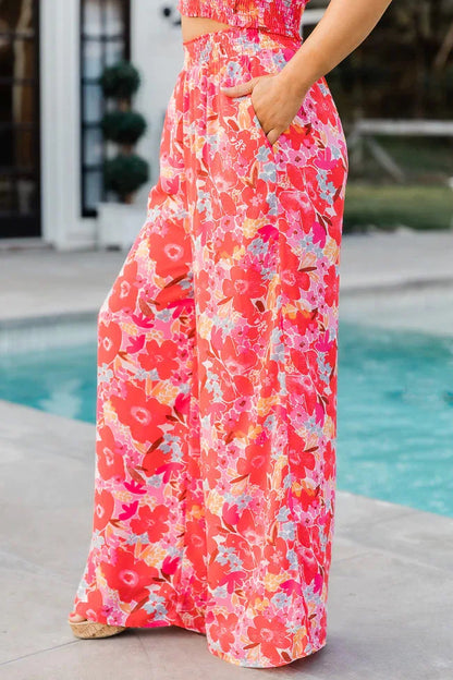 Women's Fashion Print Halter Sexy Short Top + Wide Leg Pant Suit Summer Casual Simple Sweet About Elegant Female Pant 2piece Set