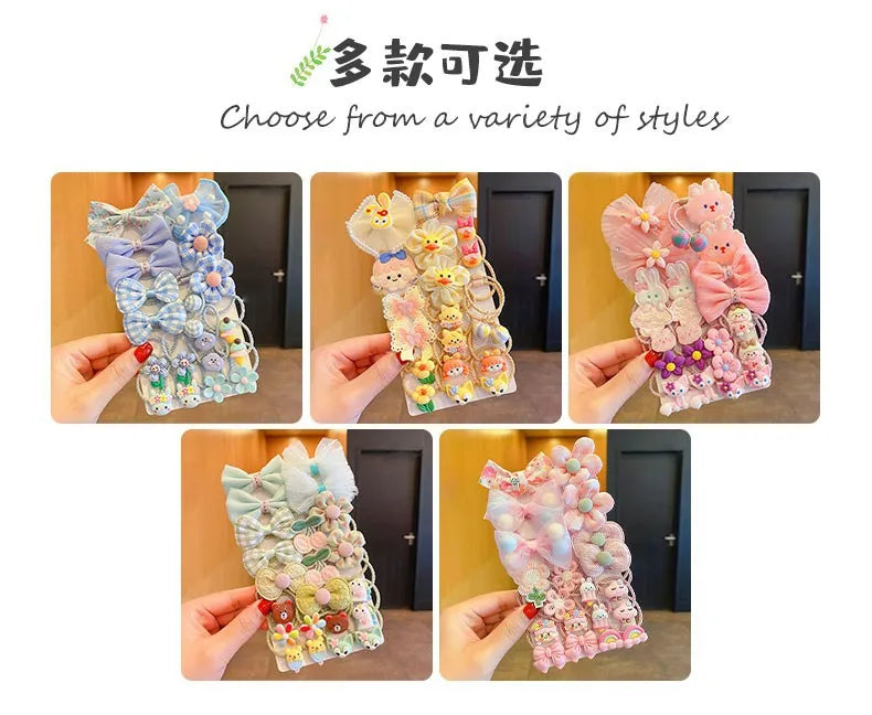 Kawaii Flower Bow Scrunchies Set Children Gift Girls Elastic Hair Rubber Bands Accessories Tie Hair Ring Rope Headdress Headwear.