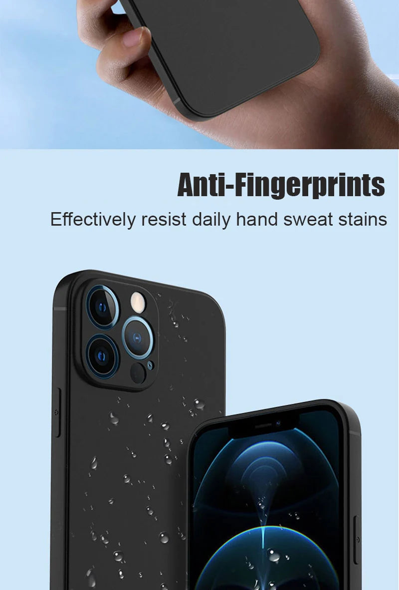 Luxury Black Silicone Matte Phone Case For iPhone 16 15 14 11 12 13 Pro Max 15 Plus 12 Mini 16E Xr X Xs Max Back Cover Soft Case.