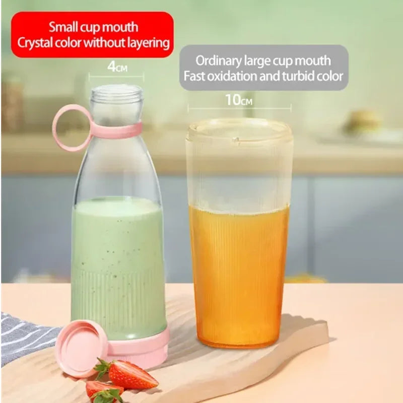 6-Blade Mini Portable Electric Juicer Bottle – USB-Charged, Shakes Orange/Lemon, Works As Fresh Fruit Mixer & Squeezer.