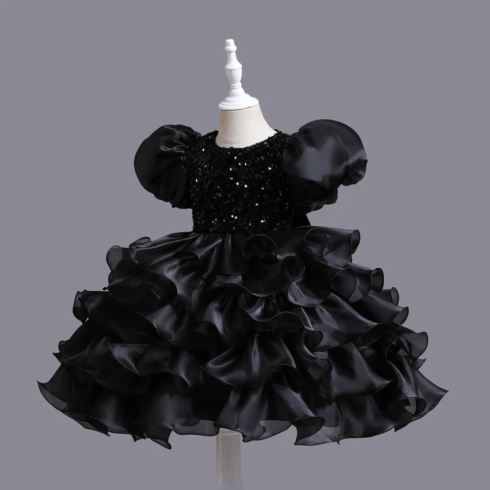Kinder kleid schwarz Prinzessin Anhänger Kleid Kinder kleid Blumen kleid 4 bis 12 Jahre Mädchen Klavier Performance Kleid.
