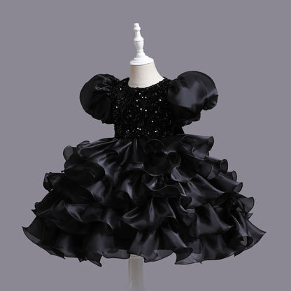Kinder kleid schwarz Prinzessin Anhänger Kleid Kinder kleid Blumen kleid 4 bis 12 Jahre Mädchen Klavier Performance Kleid.