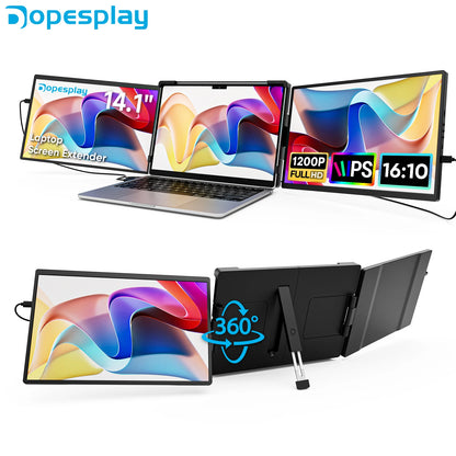 Dopesplay 14.1inch Laptops Screen Extender Triple Dual FHD 1200P IPS Portable Monitors For Windows Macbook Chrome 13.3-17.3 inch.
