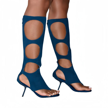 2025 New Luxury Women's Knee-High Boots | Real Horsehair Cut-Out Stiletto Heel & Rear Zipper | Evening Party Club Dress Shoes.