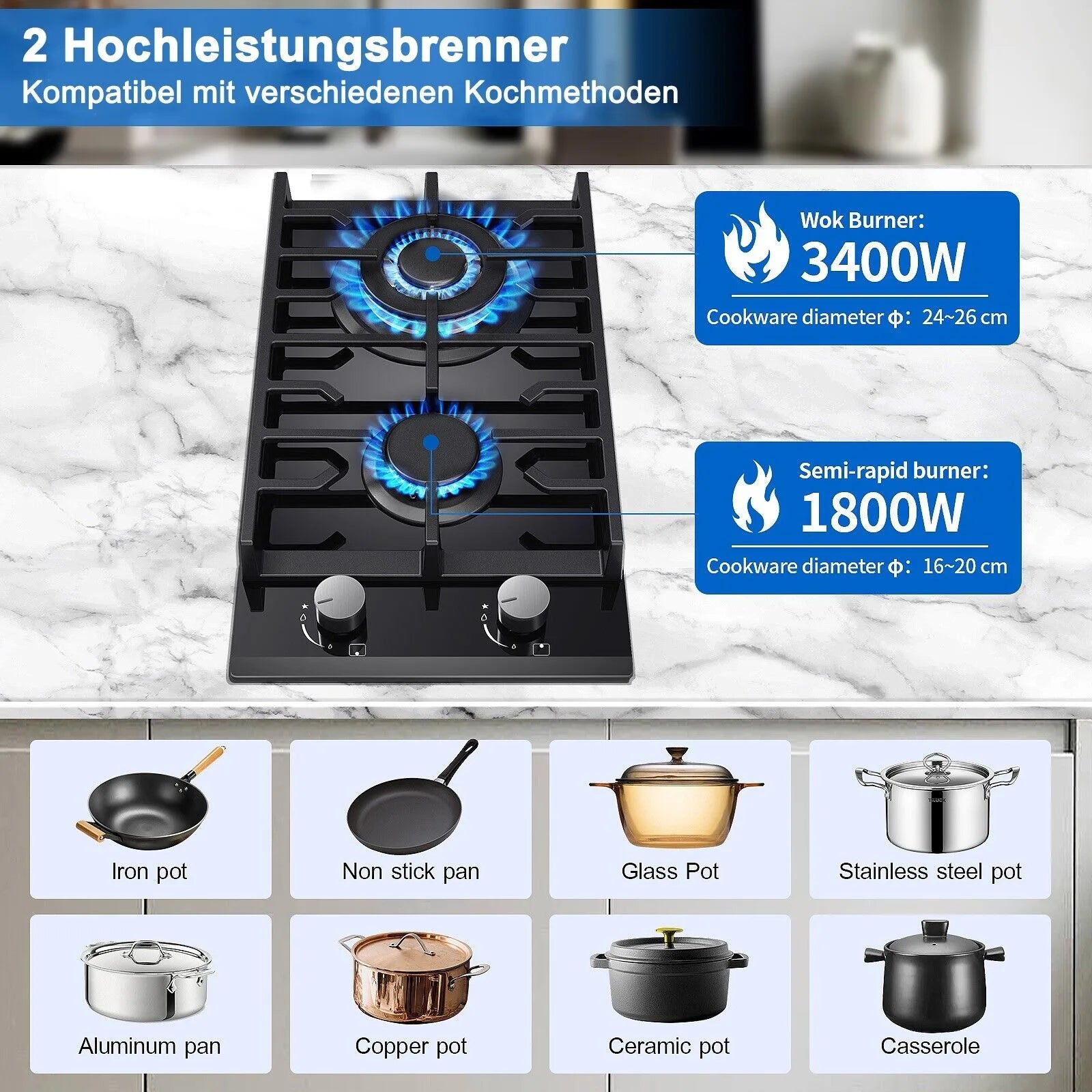 TopStrong 2 Burner Ceramic Glass Built-in Stove Natural Gas Propane Gas hob EUGCT-B02.