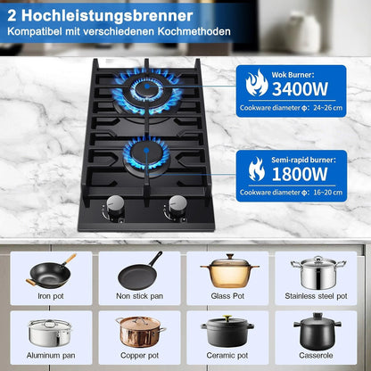 TopStrong 2 Burner Ceramic Glass Built-in Stove Natural Gas Propane Gas hob EUGCT-B02.