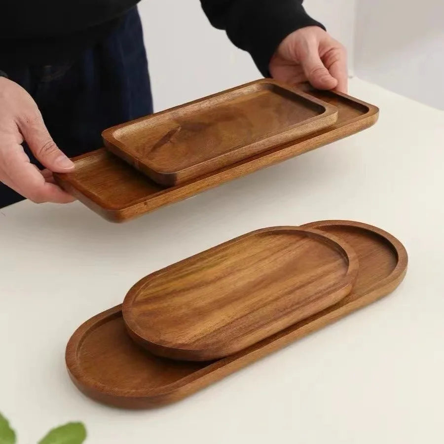 Solid Wooden Tray Rectangular Plate Fruit Snacks Food Storage Trays Hotel Home Oval Serving Tray Decorate Supplies.