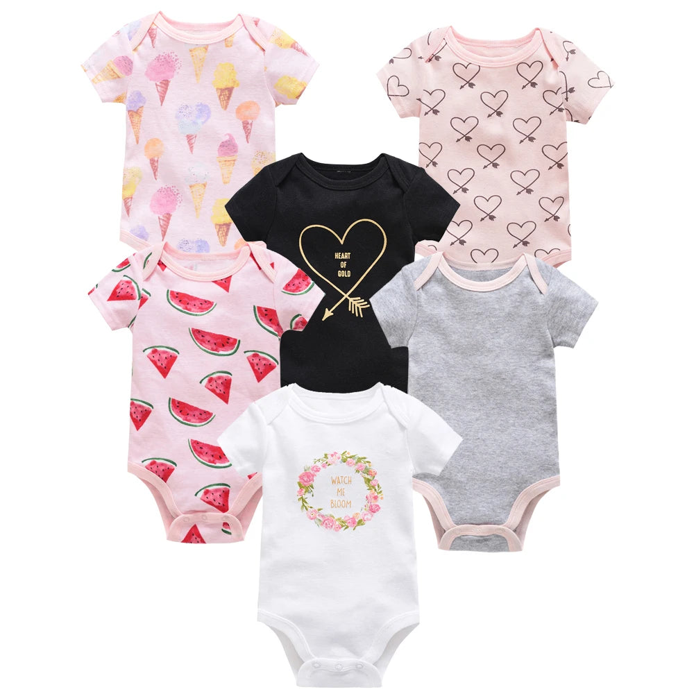 Kavkas 3-teiliger Baby-Body für Jungen und Mädchen, 0–12 Monate, kurzärmelig, Sommer-Baumwollkleidung, Cartoon-Druck, Säuglingskleidung