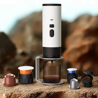Portable Electric Coffee Maker 3-in-1 Capsule Coffee Grinder Travel Coffee Espresso Maker for Car and Home Camping.