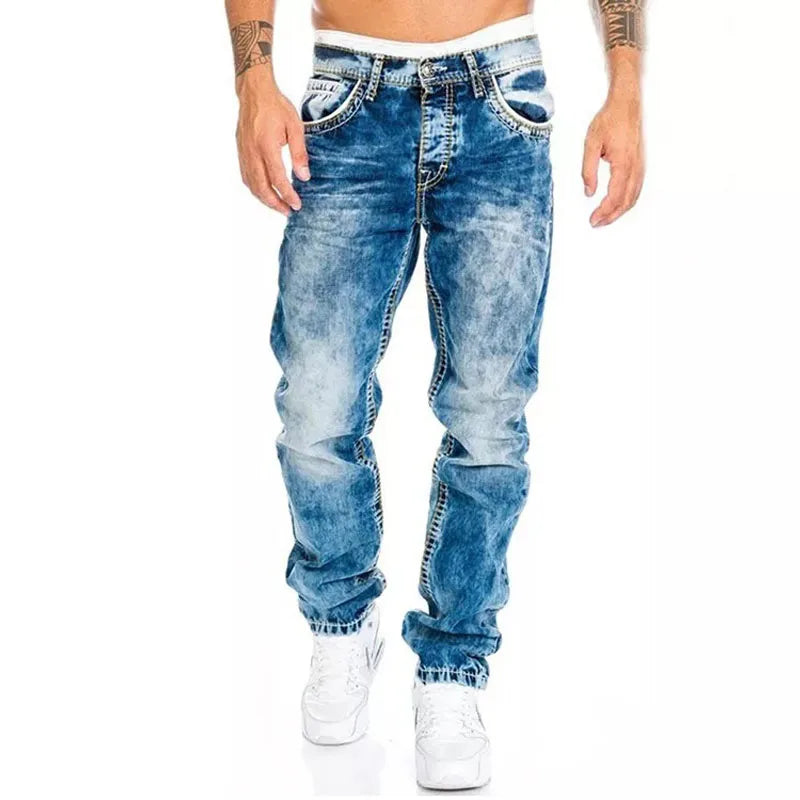 Mens Jeans Brands Straight Stretch Slim Jean Homme Pantalones Hombre Casual Pants Denim Trousers Baggy Jeans Black Blue.