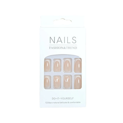 24pcs/set short square fake nails for women cute bride heart white french tips faux ongles y2k press on false nail supplies.